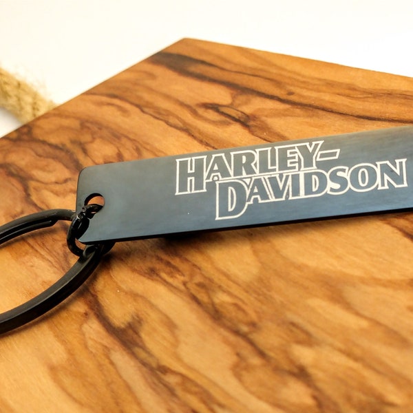 Harley Davidson Tag Keychain w/Black Velvet Gift Bag • Engraved • Personalized Gift • Friendship • Birthday • Anniversary • Keepsake
