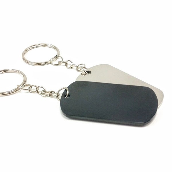 Personalized Dog Tag Keychain - Silver or Black • Engraved • Gift • Friendship • Birthday • Anniversary • Keepsake