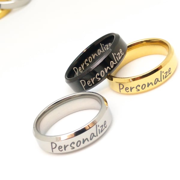 6MM Personalized Ring - Silver, Gold or Black • Engraved • Personalized Gift • Friendship • Birthday • Anniversary • Keepsake