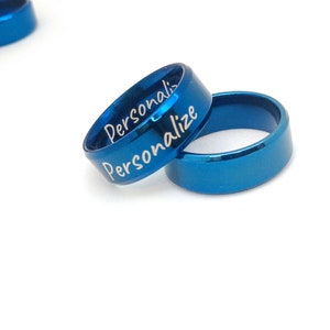 8MM Personalized Ring - Blue • Engraved • Personalized Gift • Friendship • Birthday • Anniversary • Keepsake