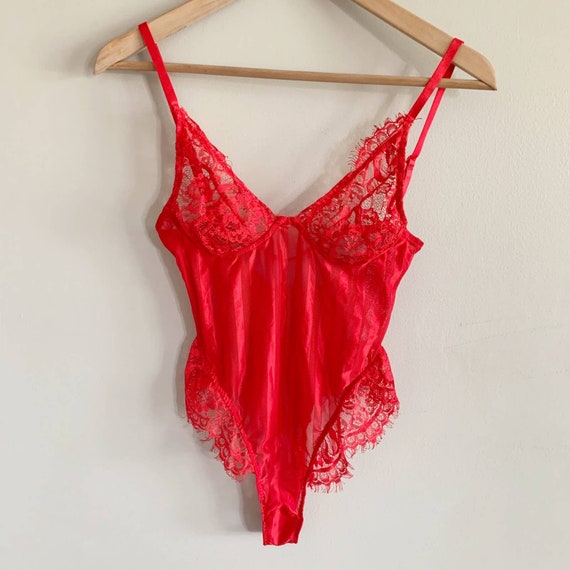 AUDEN Hot Pink and Coral Lace Camisole Bodysuit NEW