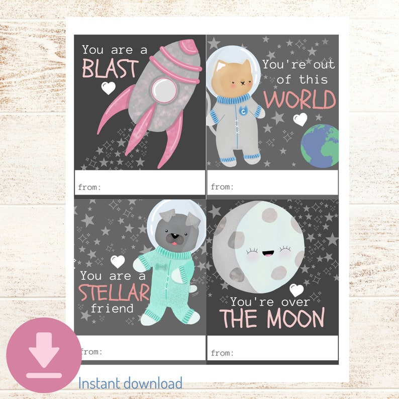Valentine's Day Cards for Kids DIGITAL DOWNLOAD Space Valentines outer ...