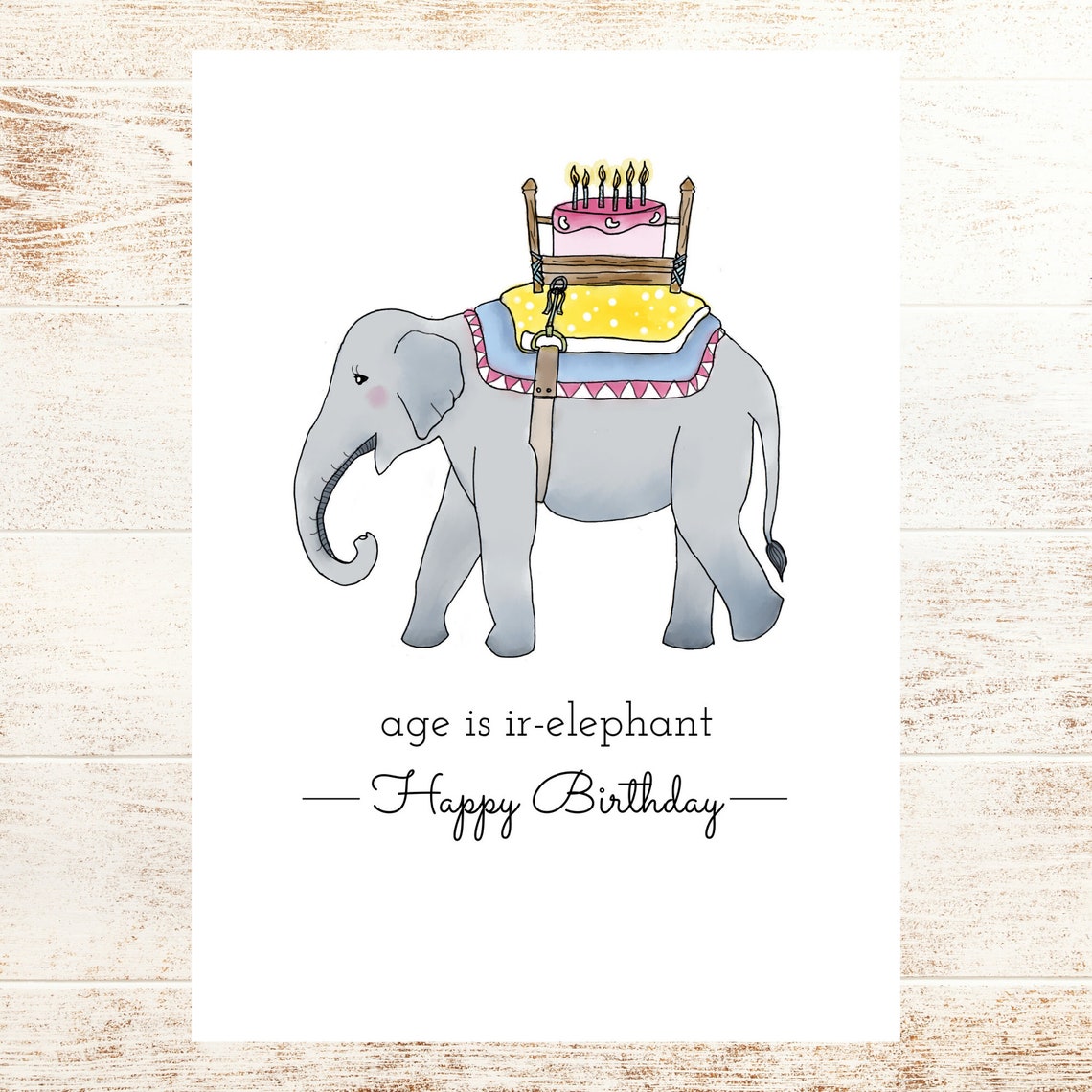 Printable Elephant Birthday Card Punny Greeting Card, Birthday Pun