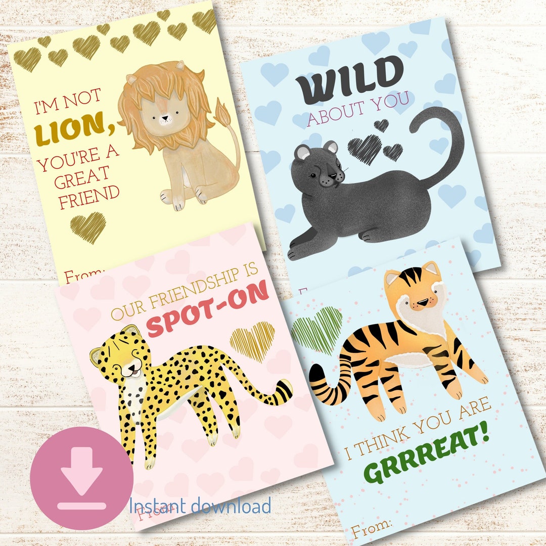 Printable Valentine's Day Cards for Kids DIGITAL DOWNLOAD Big Cats ... Printable Valentine's Day Cards for Kids DIGITAL DOWNLOAD Big Cats ...