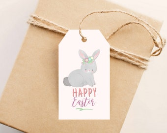 Printable Easter Gift Tags, Easter Basket Favor Tags, Easter Bunny Gift Tag, Happy Easter Rabbit Tag, Instant Download