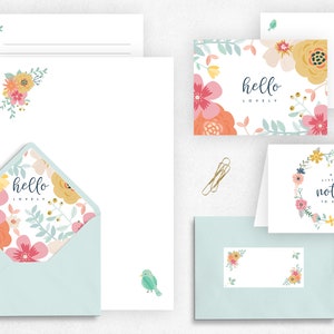 Carta da lettera stampabile, Biglietto d'auguri, Cartolina, Biglietto per appunti, Posta ordinaria, Set da scrittura, Cancelleria stampabile, Fodera per buste, Etichette postali