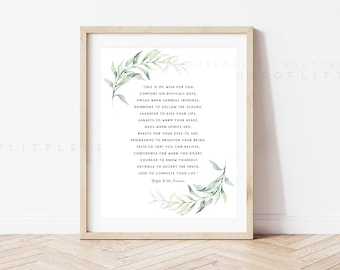Ralph Waldo Emerson Quote Printable  // Wall Art // Digital Download // Gift // This Is My Wish For You // Literary Gift // Graduation