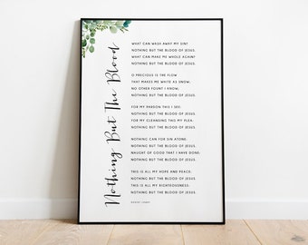 Nothing But The Blood Of Jesus Hymn // Lyrics // Gift // House Decor // Print // Christian Gift // Song // Hymnal // Worship // Wall Art //