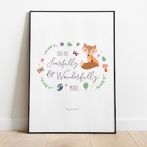 Psaume 139:14 Bible Verset Print pour les enfants, Girls Bedroom // Nursery // Play Room // Baby Gift // Wall Art I am Fearfully and Wonderfully Made