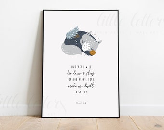 Psalm 4:8 Print Wall Art // Girls Boys Bedroom // Nursery Printable // Decor // Bible Scripture // Printable // Gift // Dedication Baptism