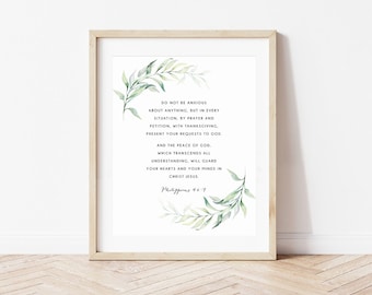 Arte mural con versículos bíblicos, imprimible, Filipenses 4:6-7, Arte mural con versículos bíblicos, Ánimo, No se preocupen