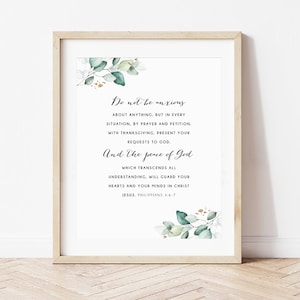 Bible Verse Wall Art, Printable, Philippians 4:6-7, Scripture Wall Art, Encouragement, Do not be anxious