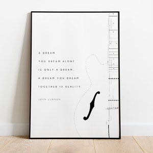 John Lennon Quote Printable // Wall Art // Music Guitar Lyrics Beatles Gift // Dream Dreamer Reality // Print Digital Download