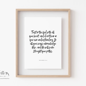 Bible Verse Wall Art, Scripture Printable, Proverbs 3:5, Trust in the Lord with all your Heart, Print Wall Decor Christian Gift, Encouraging