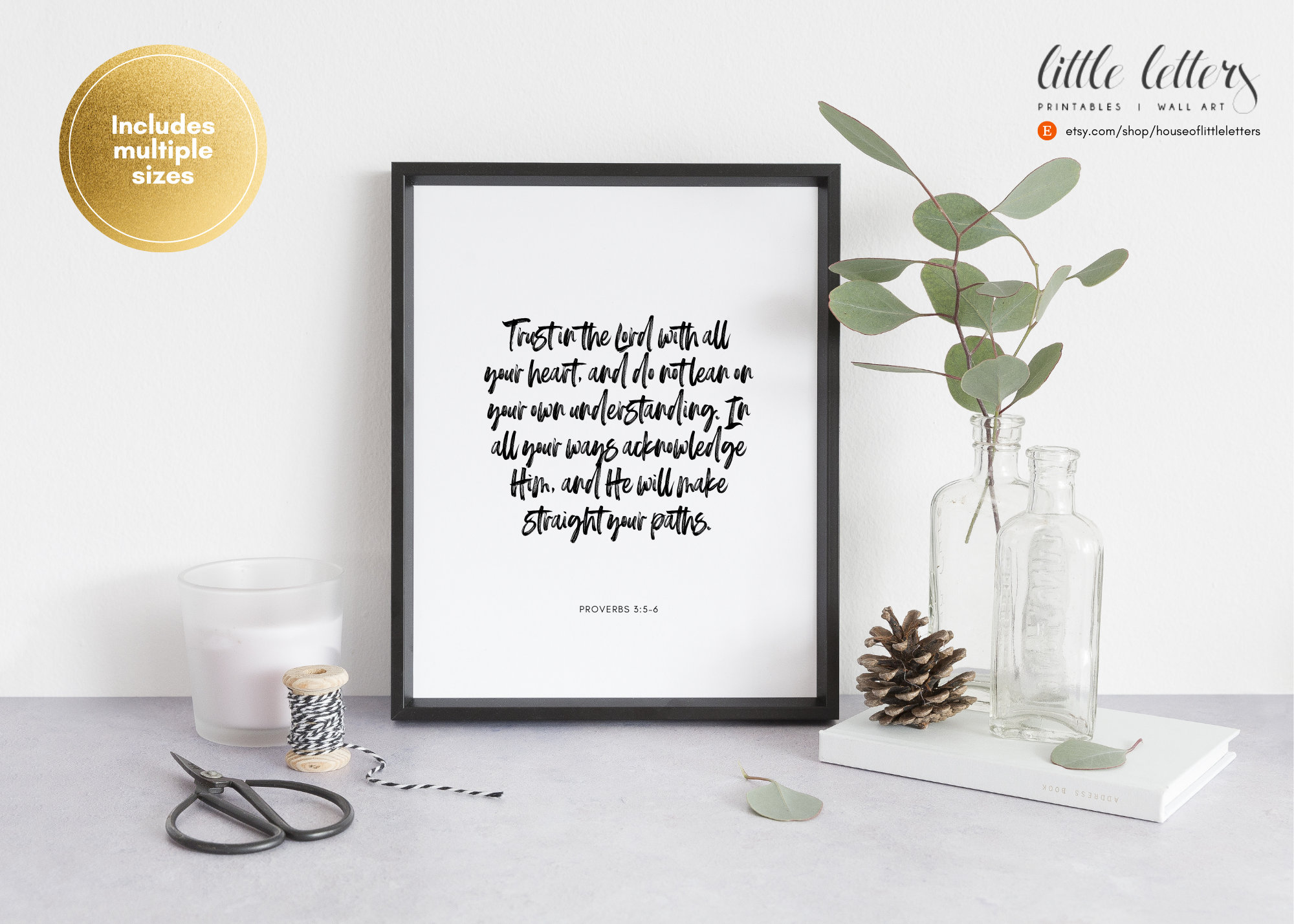 Bible Verse Wall Art, Scripture Printable, Proverbs 3:5, Trust in the ...