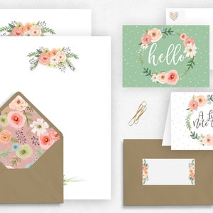 Printable Stationery Set, Letter Paper, Greeting Note Cards, Postcard ...