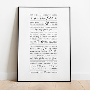 Bible Verse Wall Art Print, Scripture Printable, Ephesians 3:14-21 Prayer, Christian Gift, Decor, Encouraging Gift,