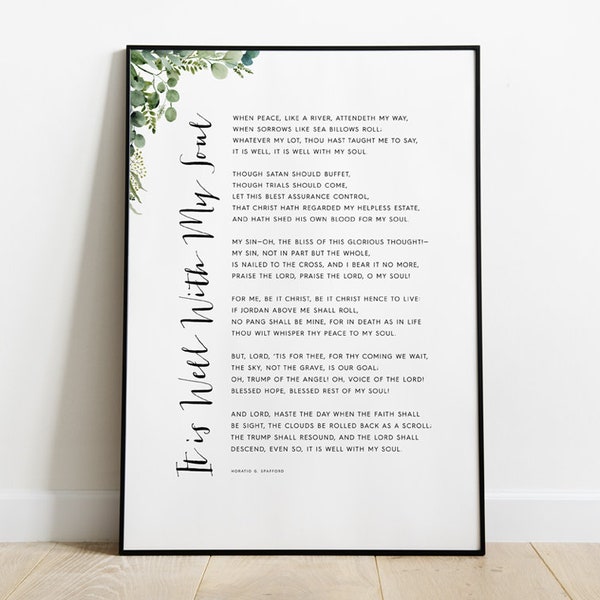 It is Well With My Soul, Song Lyrics Print, House Decor, Wall Art Print, Christian Gift, Hymn Printable, Digital Download, Encouraging