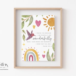Psalm 139 Ich lobe dich, denn ich bin schrecklich und wunderbar gemacht, Bibel Wand Kunst, Printable, Mädchen Schrift Druck, Widmung, Kinderzimmer, Geschenk