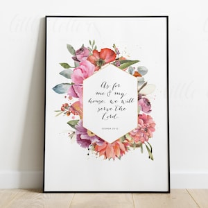 Bible Verse Wall Art, Printable, Joshua 24:15 Scripture Wall Art, Encouragement, Bible Verse Print - As for me and my house, House Warming