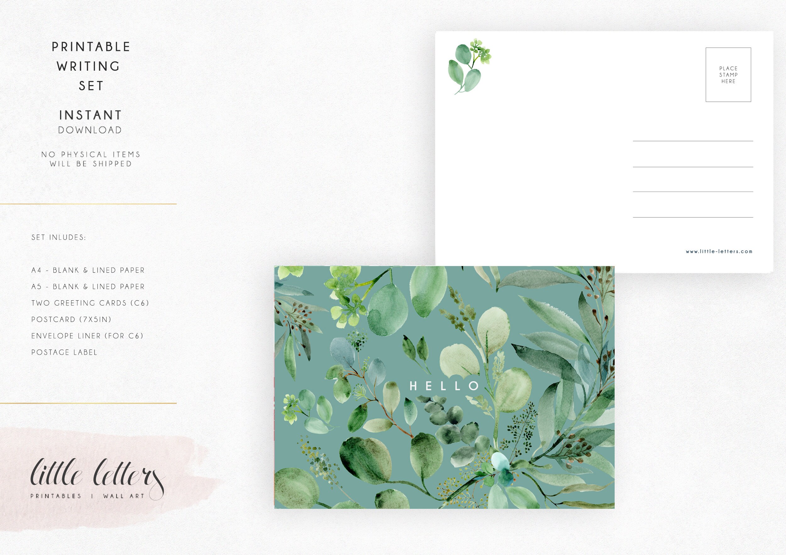 Printable Stationery Set, Letter Paper, Greeting Note Cards, Postcard ...