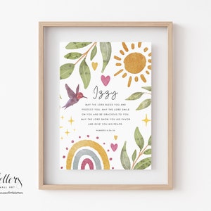 Personalisierte Zahlen 6:24-26 Print, The Blessing Bibel Wandkunst, bedruckbar, Mädchen Schrift, Widmung, Kinderzimmer, Geschenk, Taufe