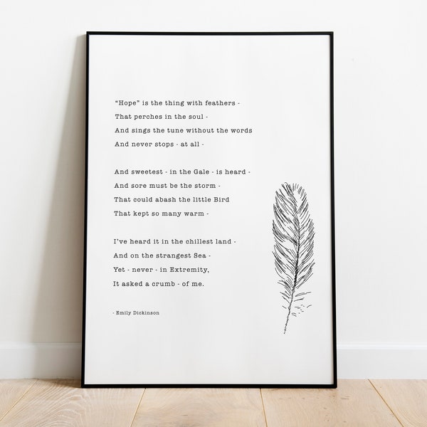 Emily Dickinson Quote Printable//Wall Art//digitale download//cadeau//hoop is iets met veren