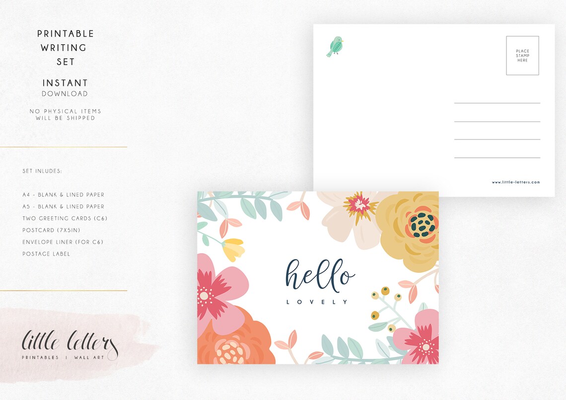Postcard Note Card Printable Letter Paper Greeting Card Postcard Note Card - Etsy
