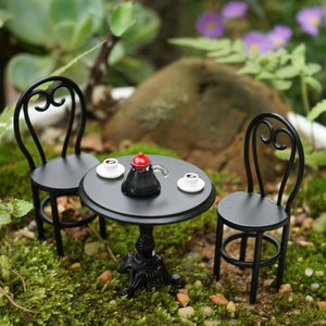 A Set of 6pcs Fairy Garden Accessories Miniature Black Chairs, Table and Pots Garden Decor, Fairy Accessories & Supplies
