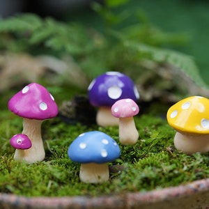5 pcs Accessoires de jardin féeriques Mini champignons de couleurs et de tailles mélangées Jardinage miniature, Fourniture de terrarium, Décoration de jardin miniature