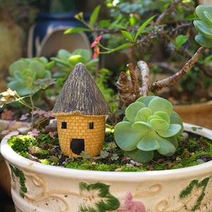 Fairy Garden Accessories Small Hut Thatched Cottage, Miniature Gardening, Terrarium Supply