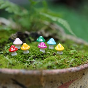 10pcs Fairy Garden Accessories Tiny Mixed Color Mushrooms Miniature Gardening, Terrarium Supply,Miniature Garden Decor