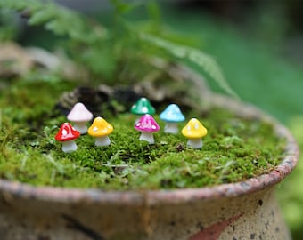 10pcs Fairy Garden Accessories Tiny Mixed Color Mushrooms Miniature Gardening, Terrarium Supply,Miniature Garden Decor