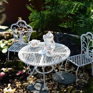 A Set of 6pcs Fairy Garden Accessories Miniature Chairs, Table and Ceramic Pots Garden Decor, Fairy Accessories & Supplies