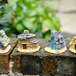 A Set of 4 pcs Fairy Garden Accessories Fairy Stone House , Miniature Gardening, Terrarium Supply