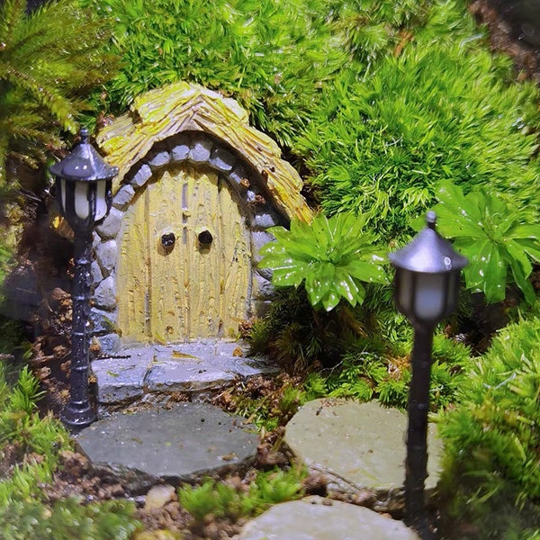Set of 3PCS Miniature Tiny Fairy Door and Street Lamps Miniature Gardening, Terrarium Supply, Miniature Garden Decor