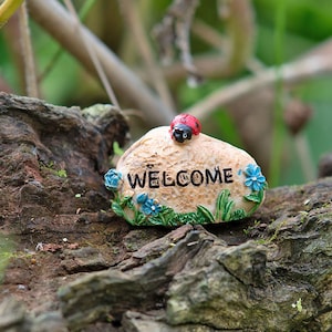 Fairy Garden Accessories Red Ladybug Sitting on Stone, Fairy Accessories & Figurines, Miniature Gardening, Terrarium Supply