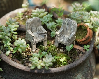 Set of 2pcs Fairy Garden Miniature Mini Resin Chairs , Miniature Gardening, Terrarium Accessories