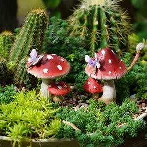 Fairy Garden Accessories Red Mushroom with Butterfly, Miniature Gardening, Terrarium Supply