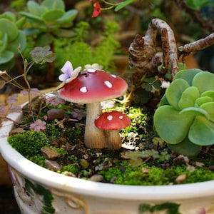 Fairy Garden Accessories Butterfly Standing on Mushroom  , Miniature Gardening, Terrarium Supply