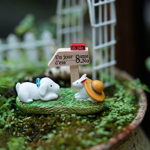 Fairy Miniature Tiny Dog and Rabbit Fairy Garden Accessories, Terrarium Supply , Miniature Gardening Figurines