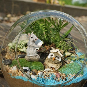 Miniature Owl and Mouse Reading Book , Fairy Garden Supplies & Accessories,Mini Animals for Fairies and Terrariums