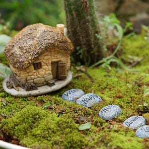 Miniature Small Thatched Cottage and Steps With Letters , Fairy Garden Supplies & DIY Accessories
