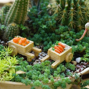 Fairy Garden Miniature Tiny Pumpkin and Carrot Trolley , Miniature Gardening, Terrarium Supply,Miniature Garden Decor