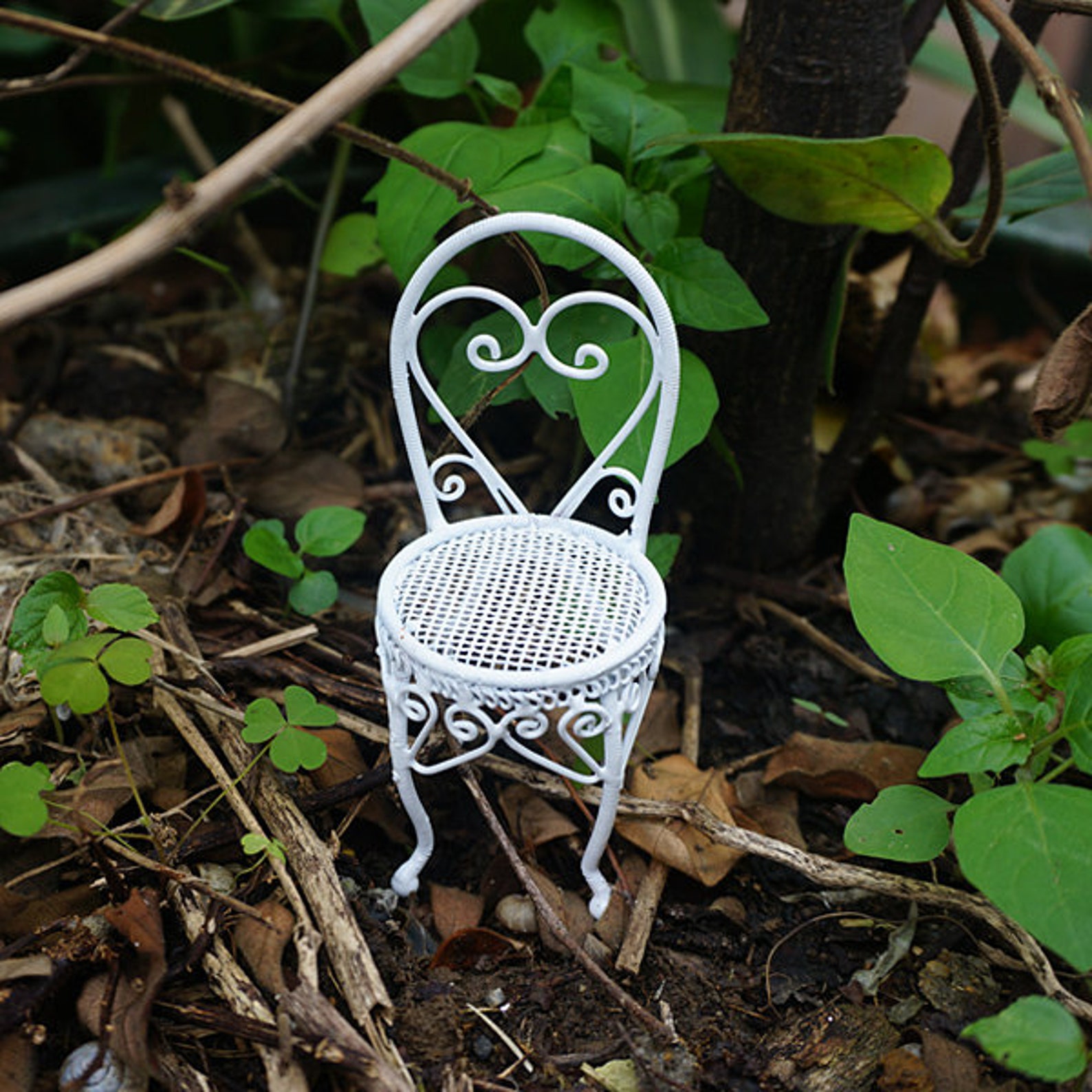 1PC Fee Garten Zubehör Miniatur weiß Stuhl Garten Dekor