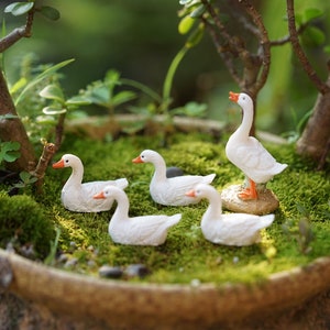 5 PCS Fairy Garden Accessories Tiny White Ducks and Mother Miniature Gardening, Terrarium Supply, Miniature Garden Decor