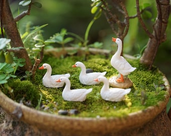 5 PCS Fairy Garden Accessories Tiny White Ducks and Mother Miniature Gardening, Terrarium Supply, Miniature Garden Decor