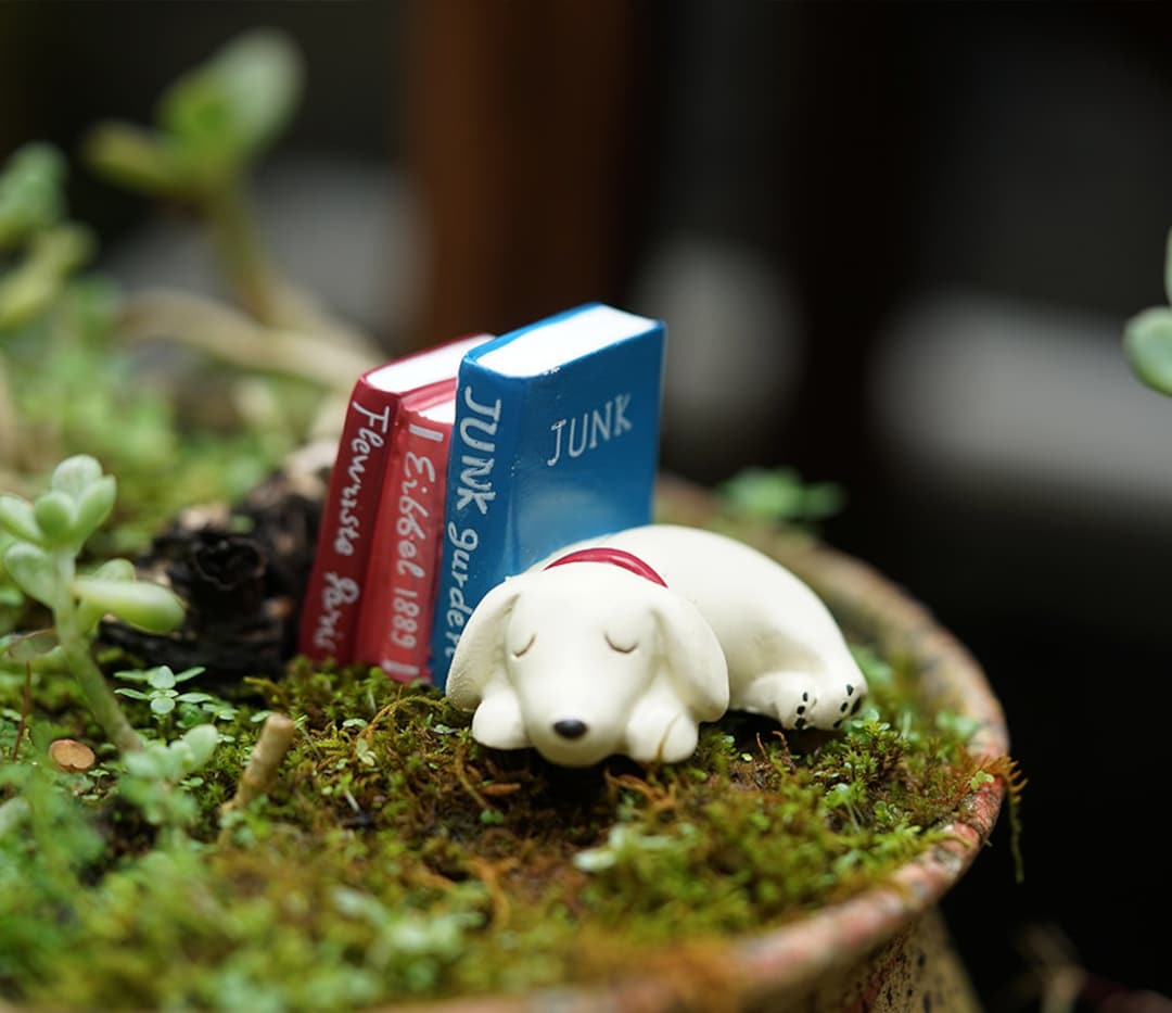 Buy Fairy Garden Accessories Dog Sleeping Against Book Miniature Gardening,  Terrarium Supply,miniature Garden Decor Online in India 