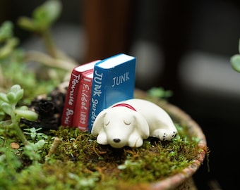 Fairy Garden Accessories Dog Sleeping Against Book Miniature Gardening, Terrarium Supply,Miniature Garden Decor