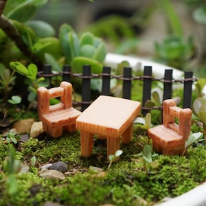 Set of 3 PCS Fairy Garden Accessories Tiny Chairs and Table Miniature Gardening, Terrarium Supply, Miniature Garden Decor Burlywood